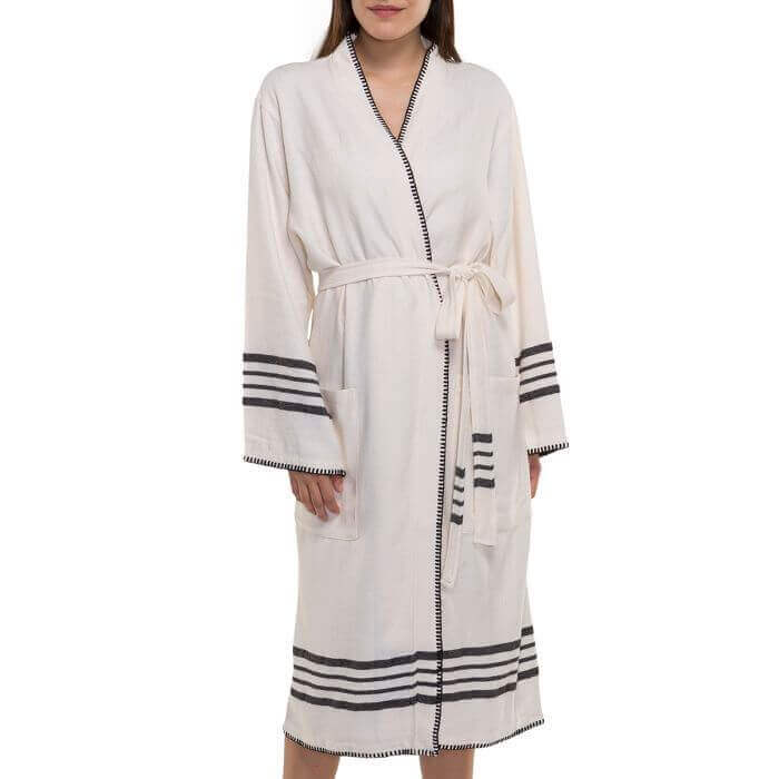 Organic Turkish Cotton Kimono Bathrobe – Lightweight Spa & Home Robe