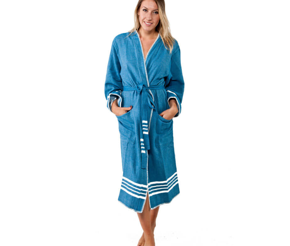 Organic Turkish Cotton Kimono Bathrobe – Lightweight Spa & Home Robe