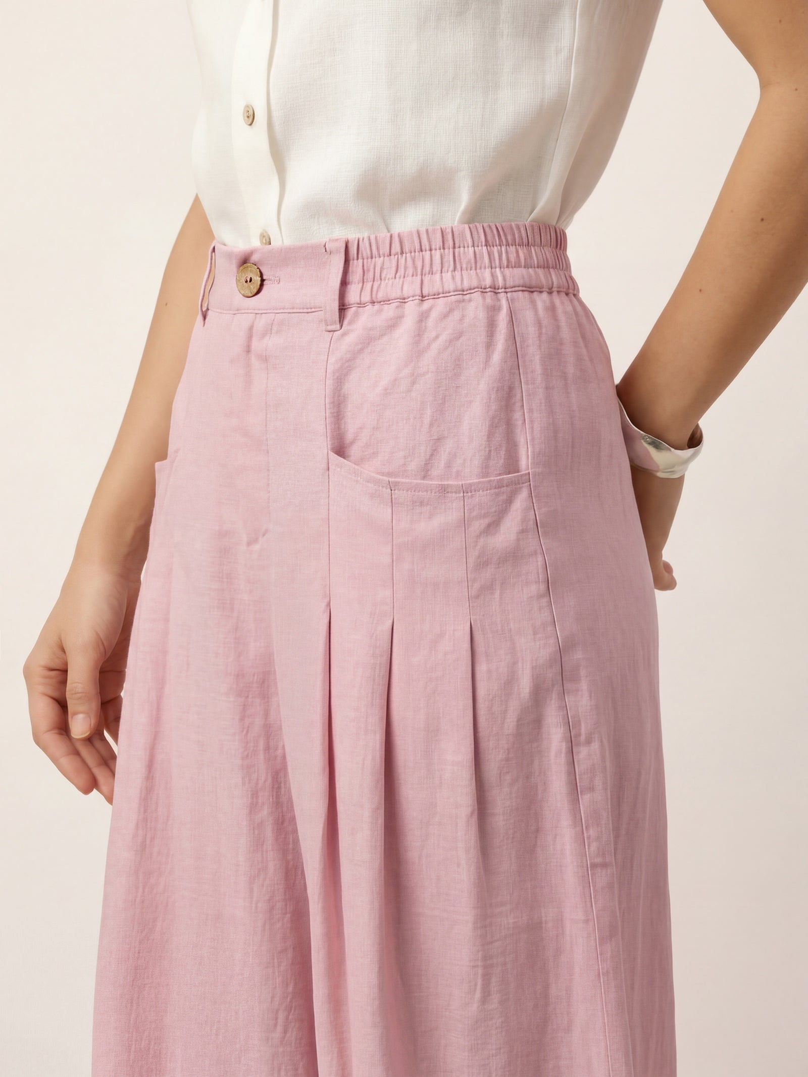 100% Linen Sculpted Pleat Elasticated Back Relaxed Pants VERIDIANA