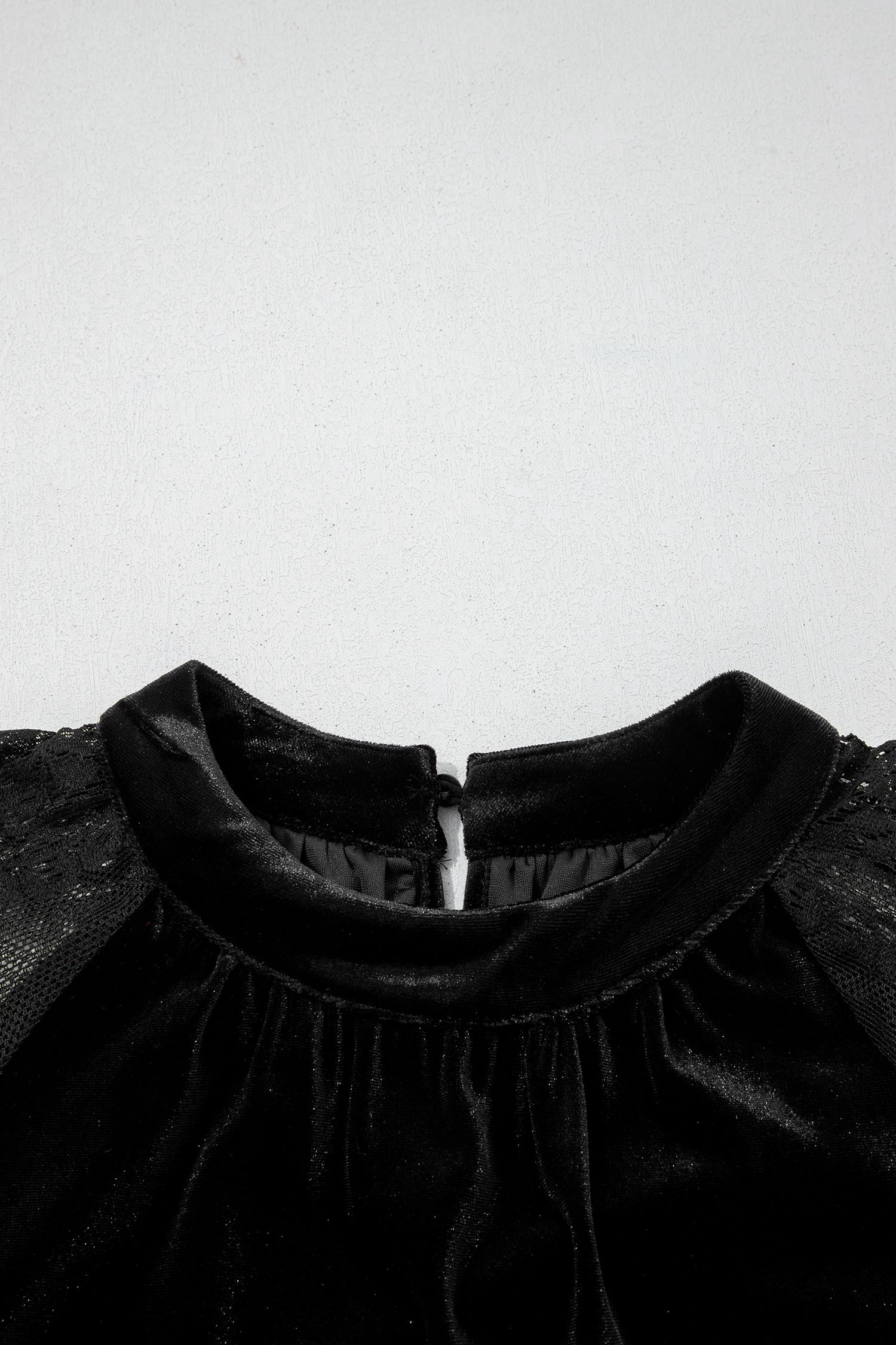 Velvet & Sheer Lace Long Sleeve Blouse