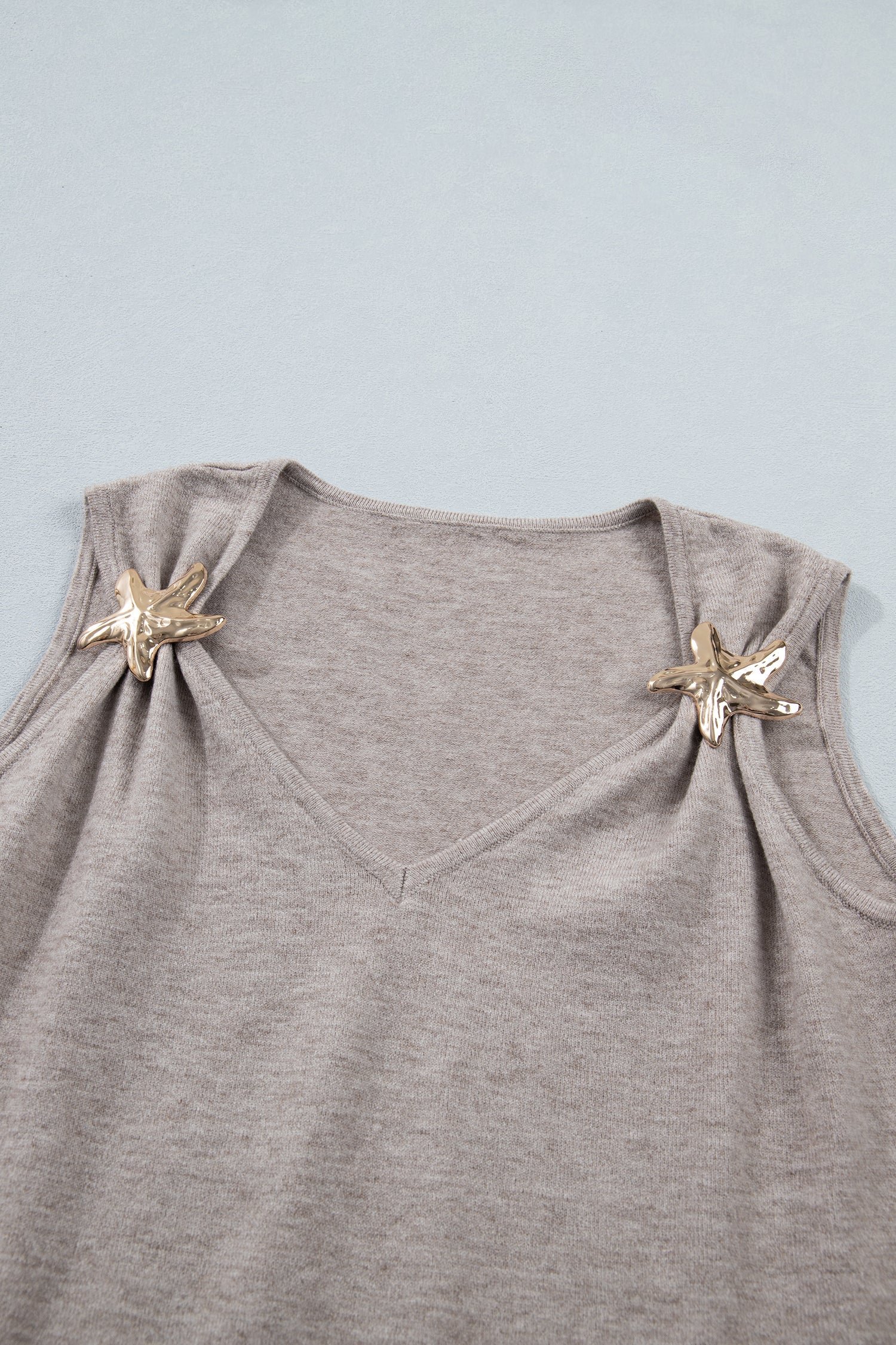 Metal Starfish V-Neck Sweater Knit Tank Top
