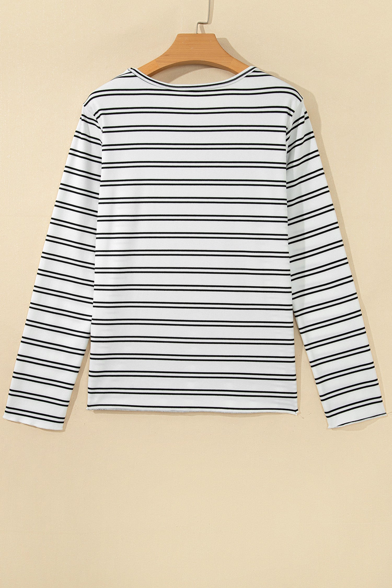 Striped Ribbed Knit Long Sleeve Top