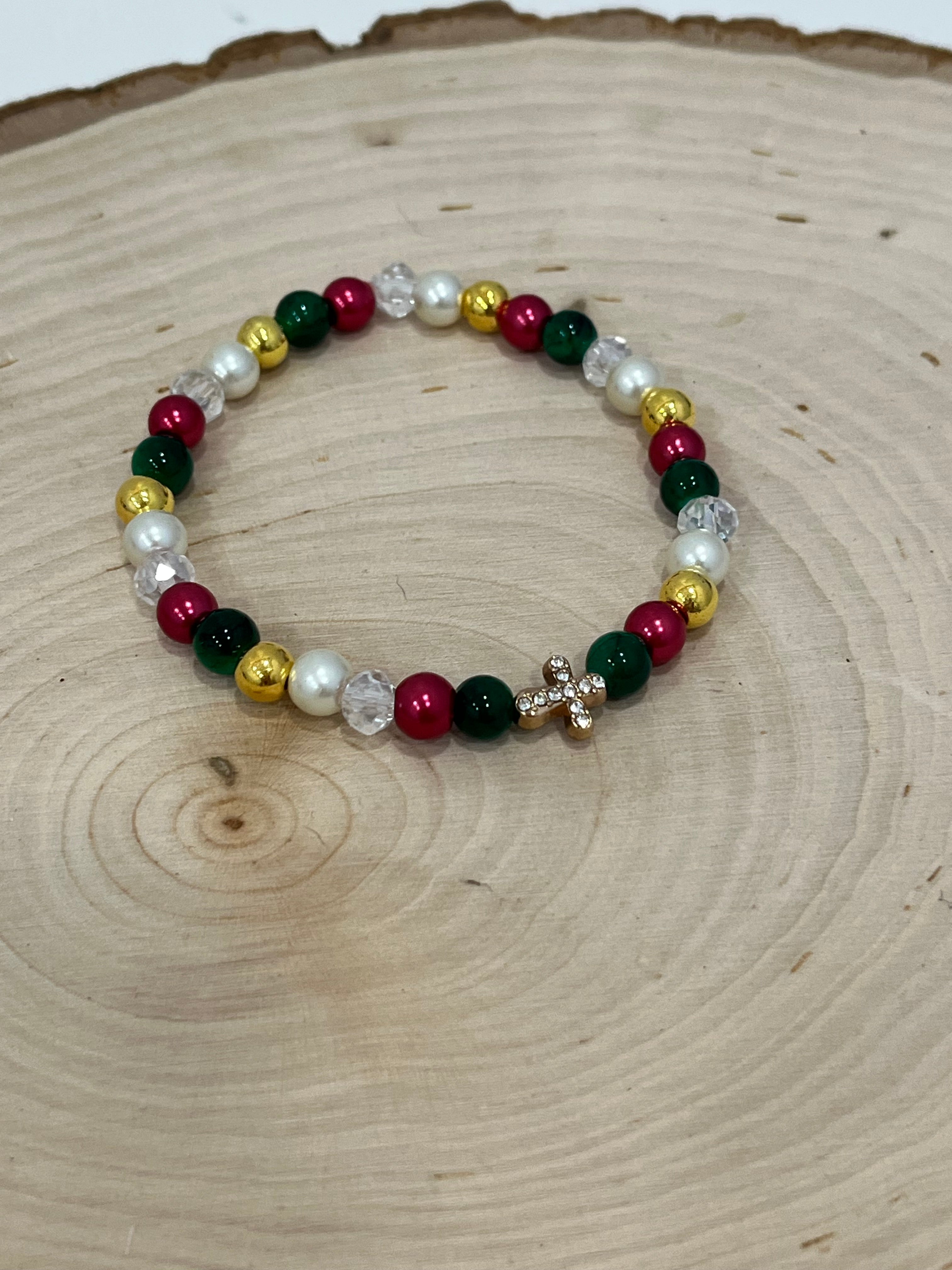 Christmas Cross Bead Bracelet Collection