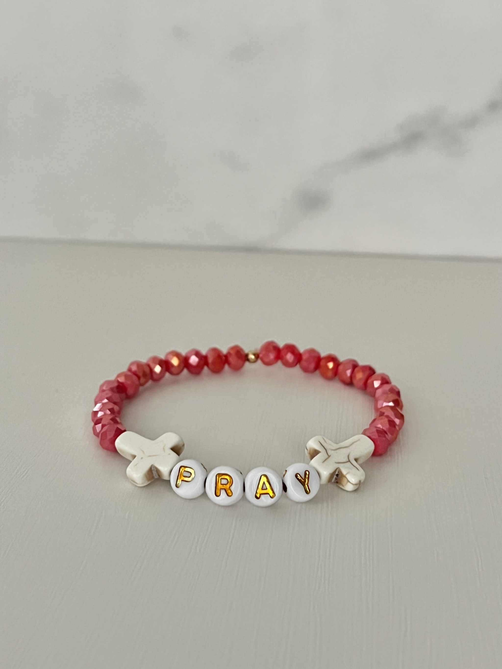 Pray Red Faceted Beaded Bracelet | Handmade Christian Jewelry