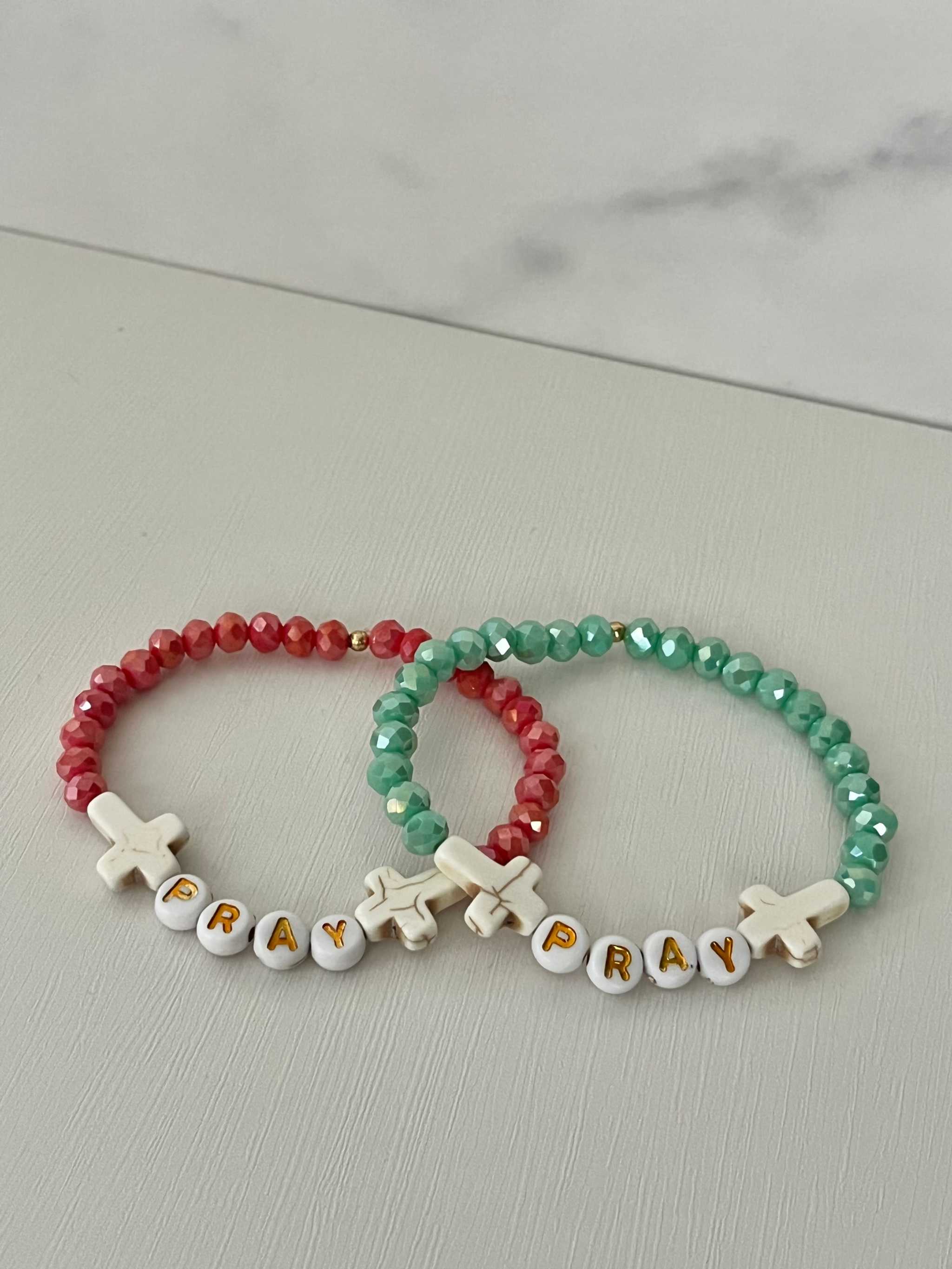 Pray Red Faceted Beaded Bracelet | Handmade Christian Jewelry