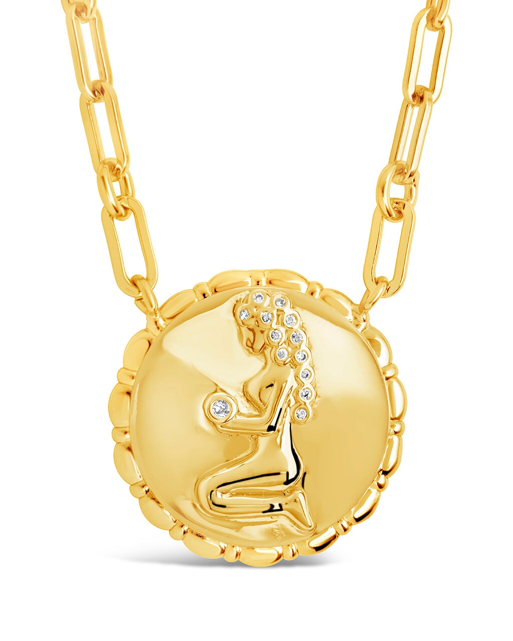 Bold CZ Zodiac Link Pendant Necklace