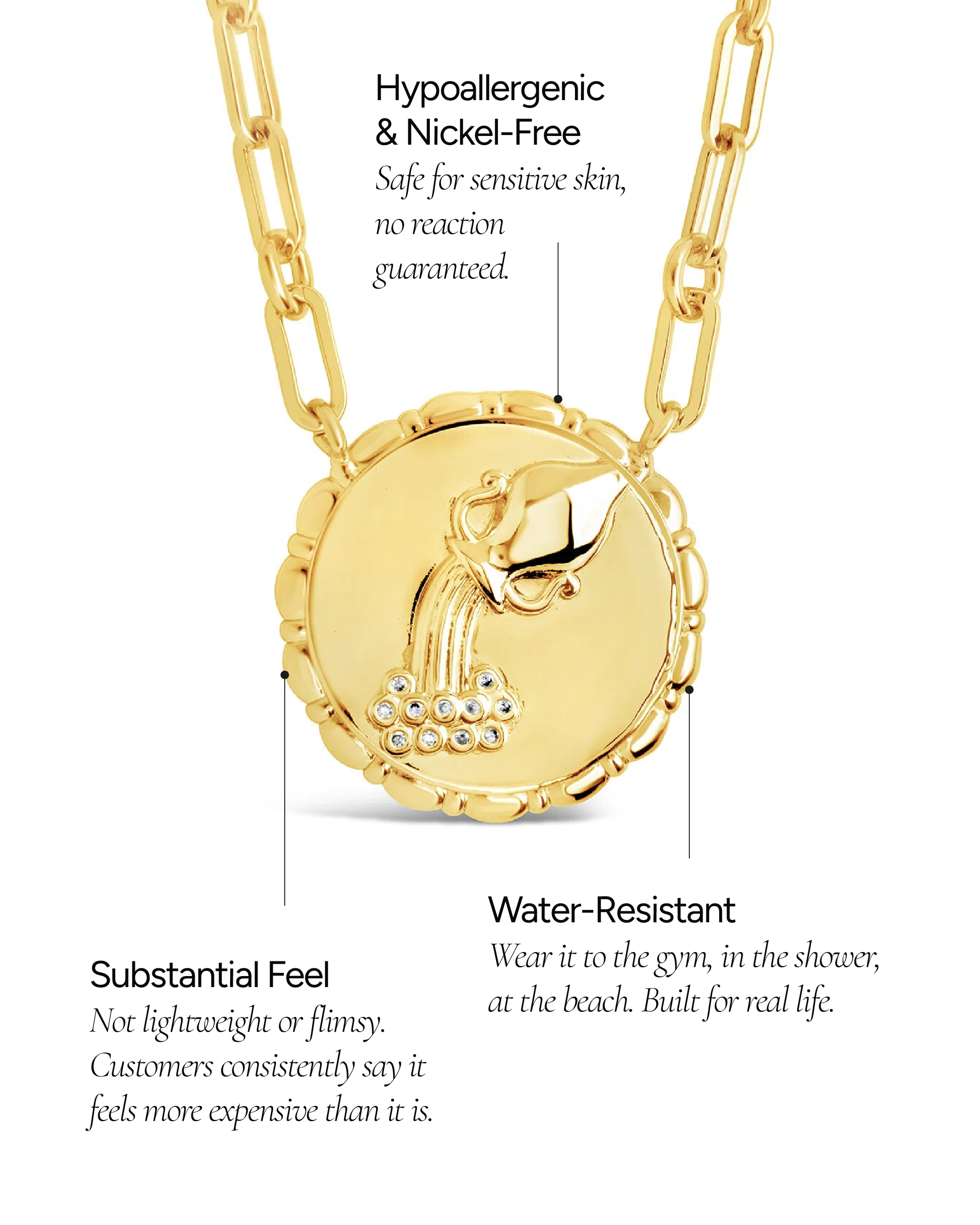 Bold CZ Zodiac Link Pendant Necklace