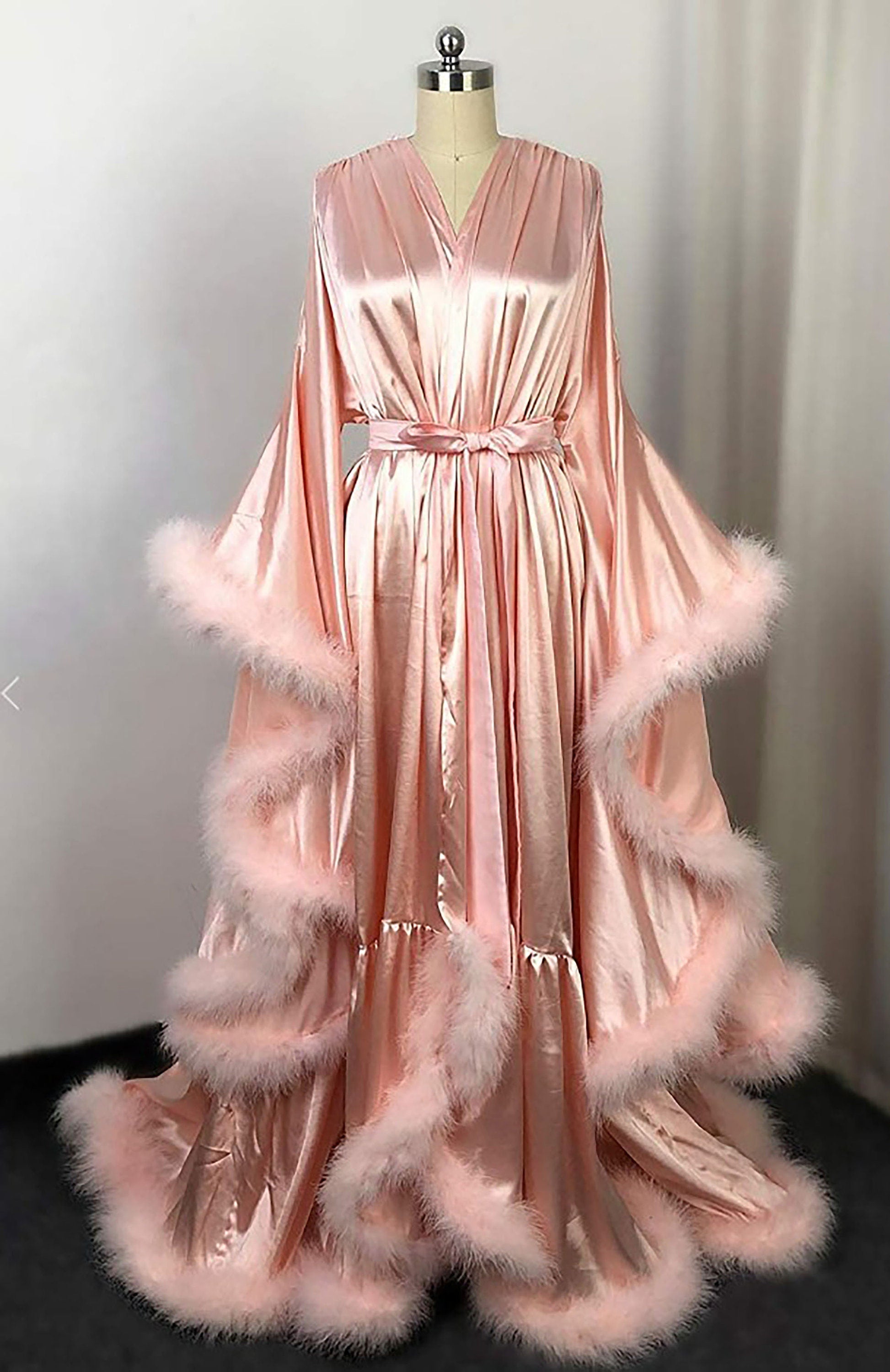 Luxury Satin Feather Bridal Robe | Victorian Style Wedding & Photoshoot Robe