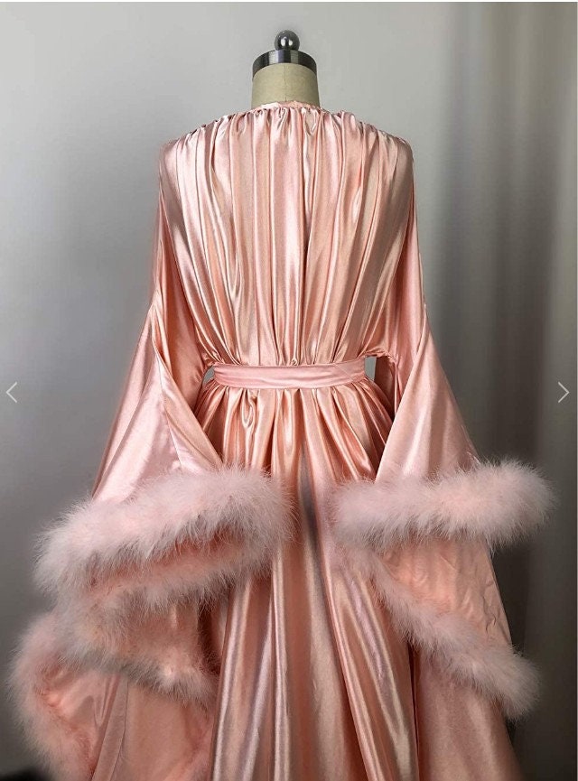 Luxury Satin Feather Bridal Robe | Victorian Style Wedding & Photoshoot Robe
