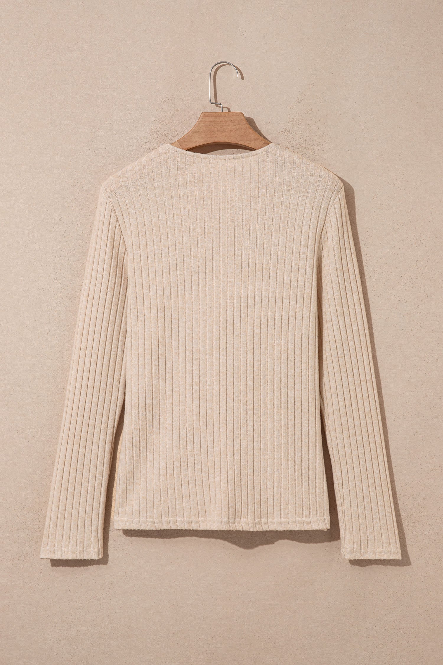 Solid Ribbed Knit Cowl Neck Long Sleeve Top