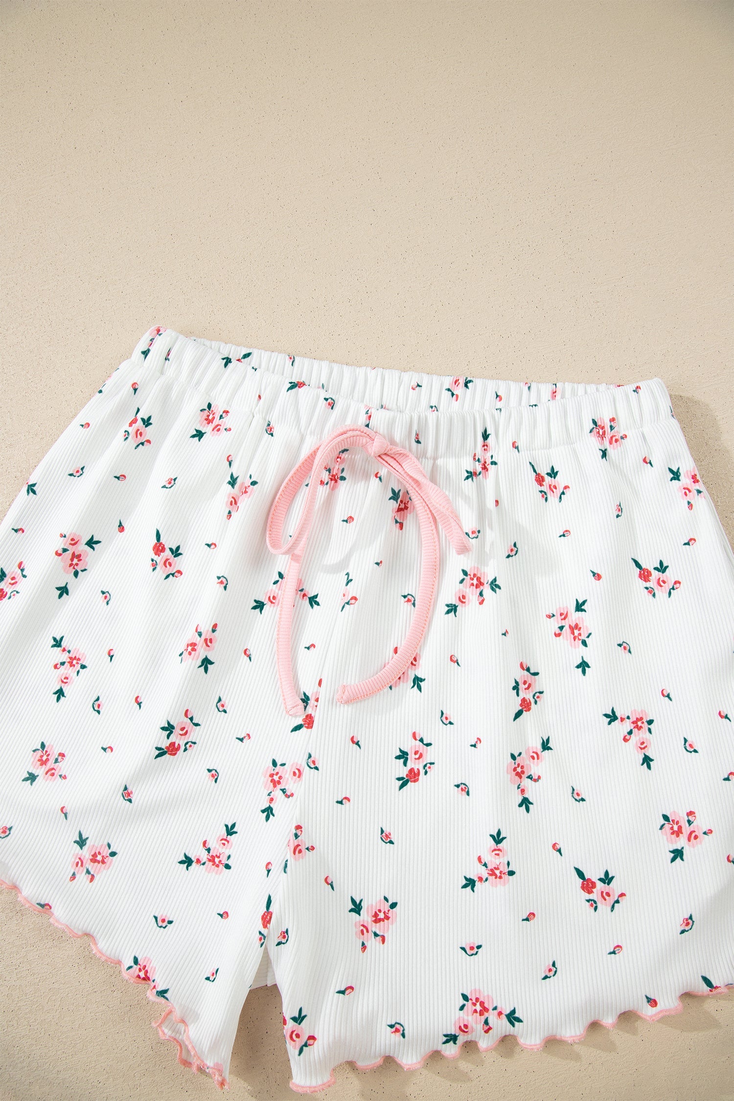 Floral Ribbed Crop Top & Shorts Lounge Set