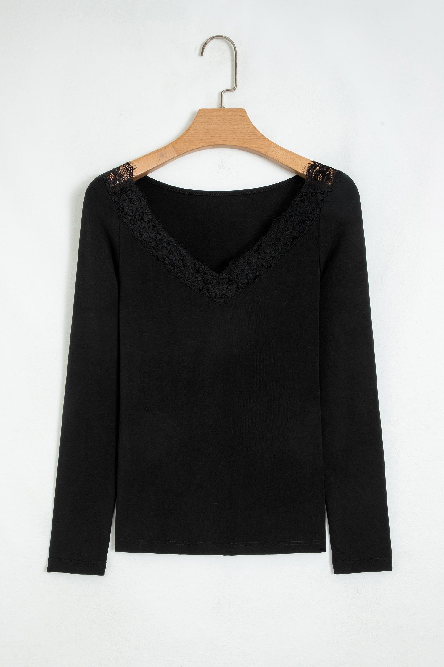 Lace Trim V-Neck Long Sleeve Top