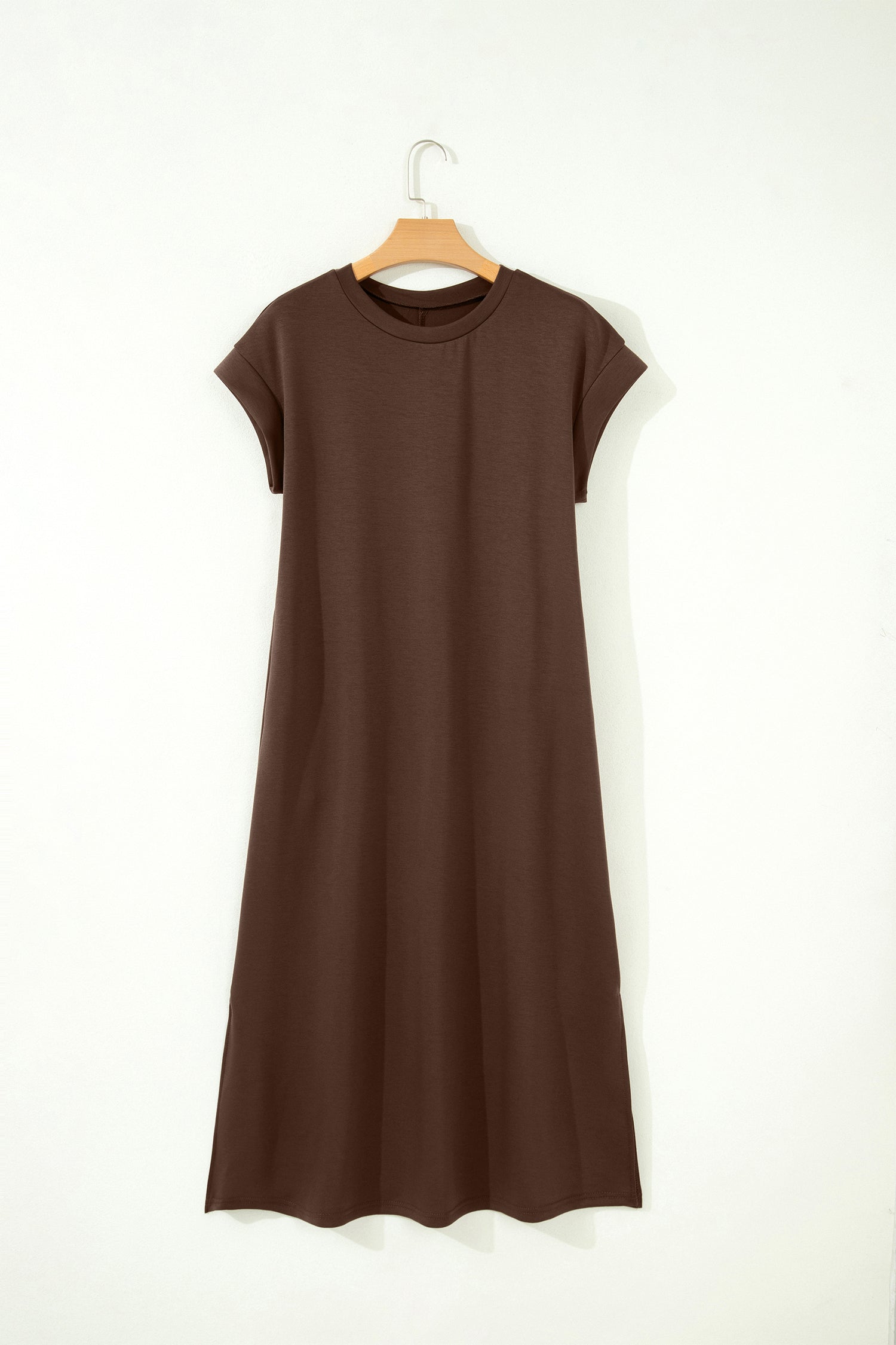 Side Slit Longline Crew Neck T-Shirt Dress