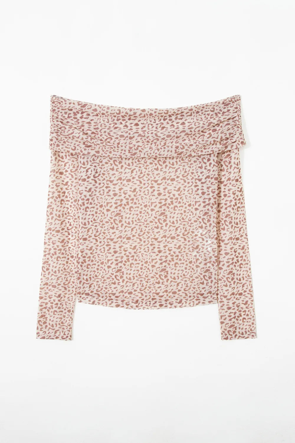 Leopard Mesh Off-Shoulder Long Sleeve Top