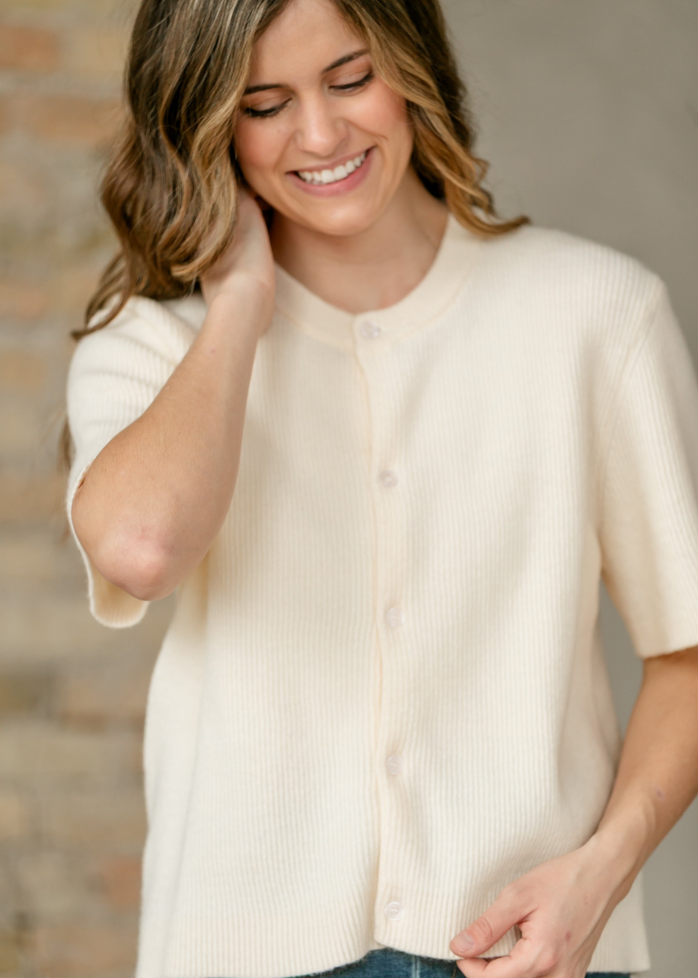 Short Sleeve Button-Front Cardigan