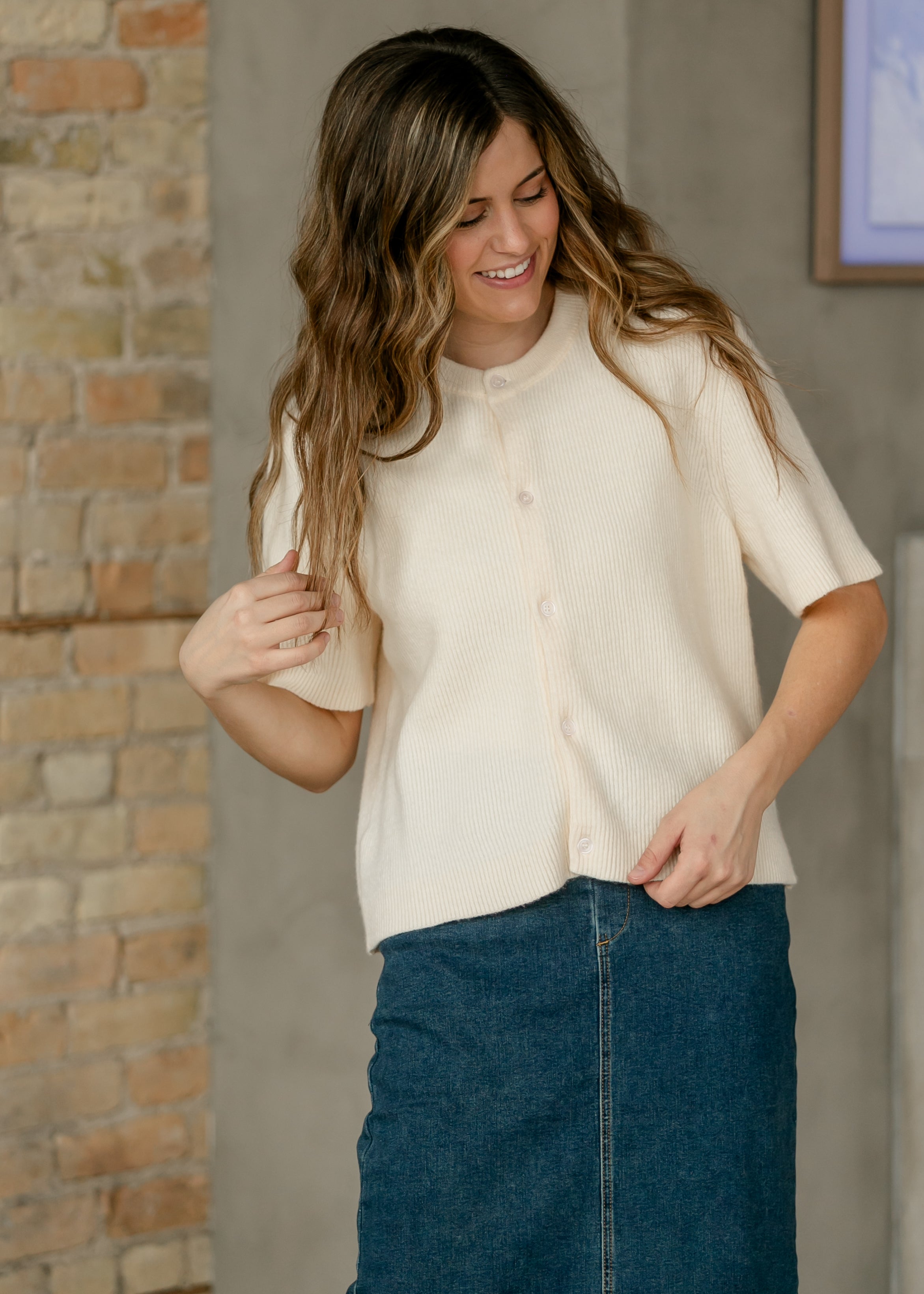 Short Sleeve Button-Front Cardigan