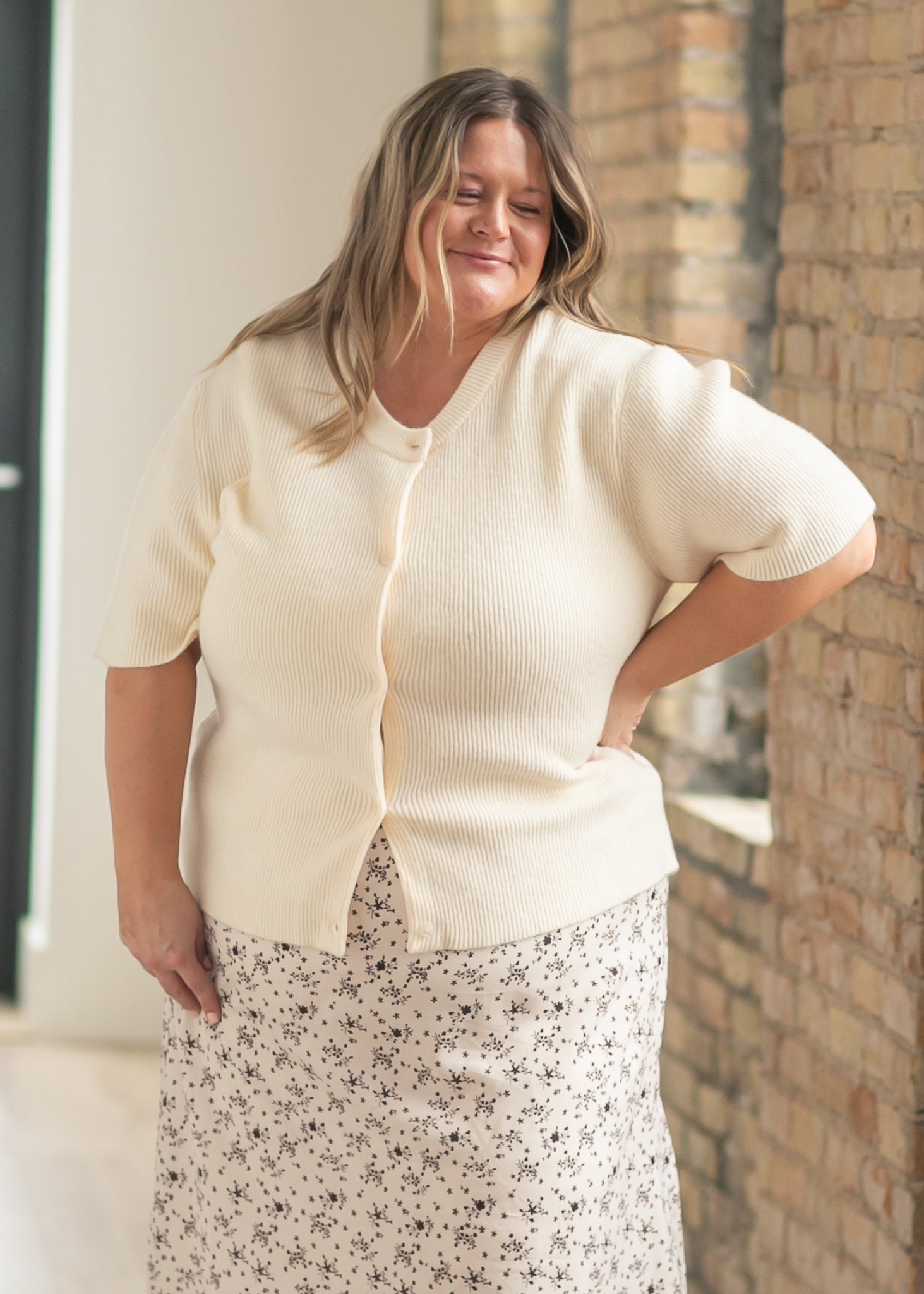 Short Sleeve Button-Front Cardigan