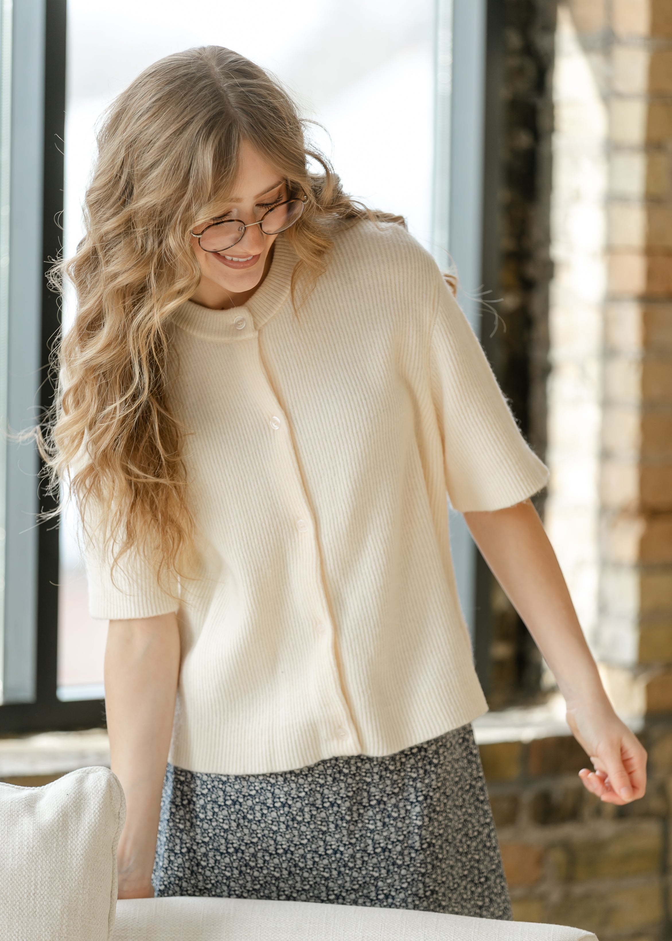 Short Sleeve Button-Front Cardigan