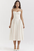 Women's Retro Pleated Solid Color Midi Dress | ZAKAPOP