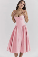 Women's Retro Pleated Solid Color Midi Dress | ZAKAPOP