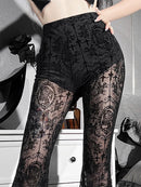 Dark Sexy Slim Fit High-Waisted Lace Flared Pants | ZAKAPOP