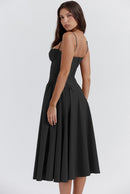 Women's Retro Pleated Solid Color Midi Dress | ZAKAPOP