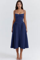 Women's Retro Pleated Solid Color Midi Dress | ZAKAPOP