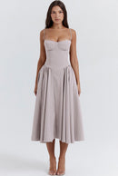 Women's Retro Pleated Solid Color Midi Dress | ZAKAPOP