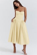 Women's Retro Pleated Solid Color Midi Dress | ZAKAPOP