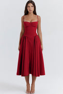 Women's Retro Pleated Solid Color Midi Dress | ZAKAPOP
