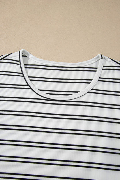 Striped Ribbed Knit Long Sleeve Top