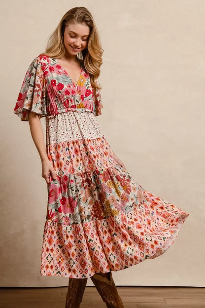 BiBi Floral Print Mix and Match Midi Dress