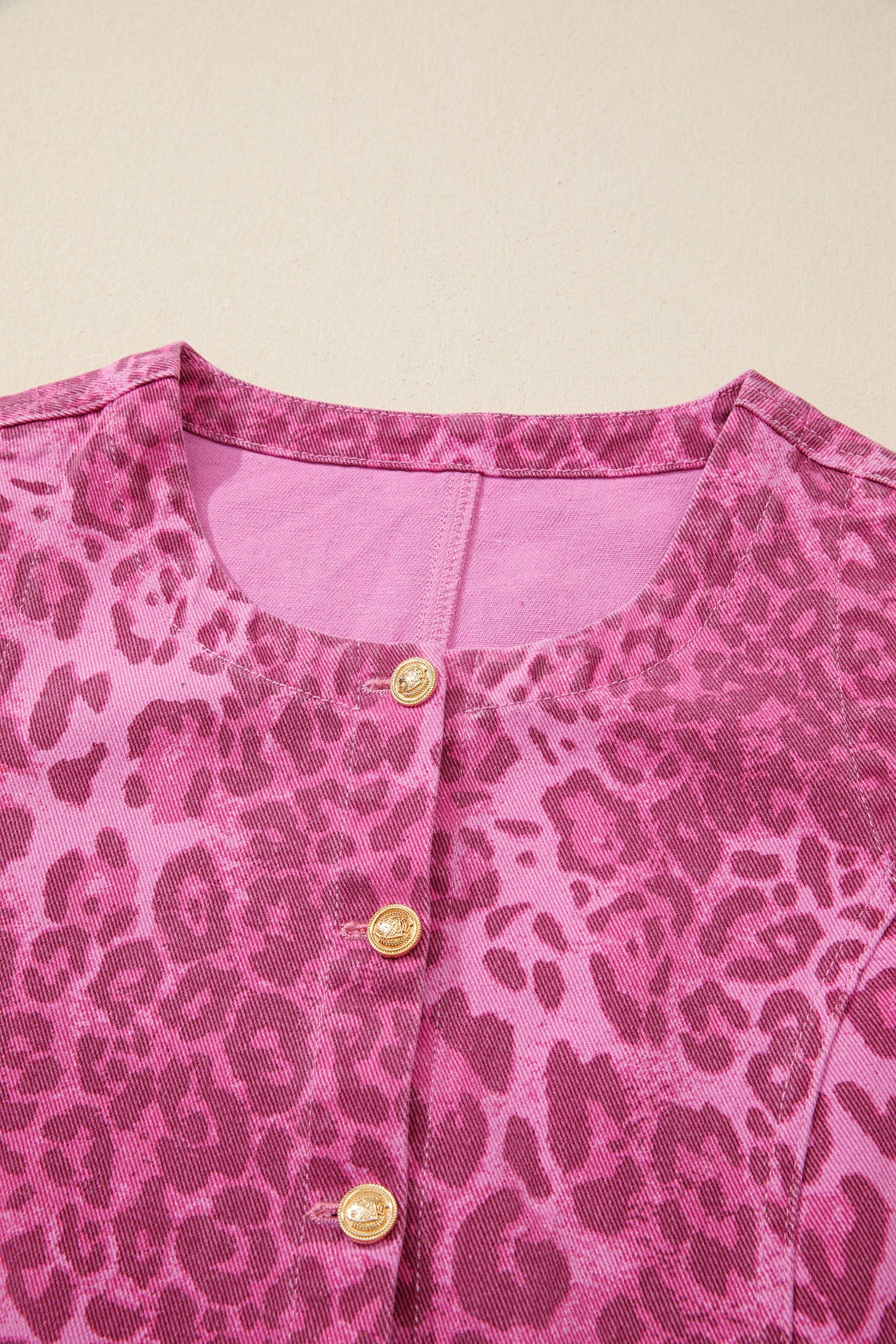 Leopard Denim Buttoned Sleeveless Dress