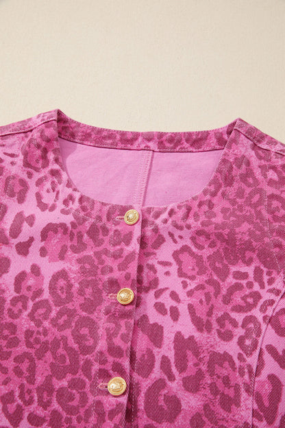 Leopard Denim Buttoned Sleeveless Dress