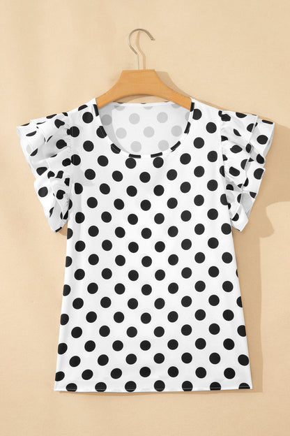 Polka Dot Ruffle Sleeve Blouse