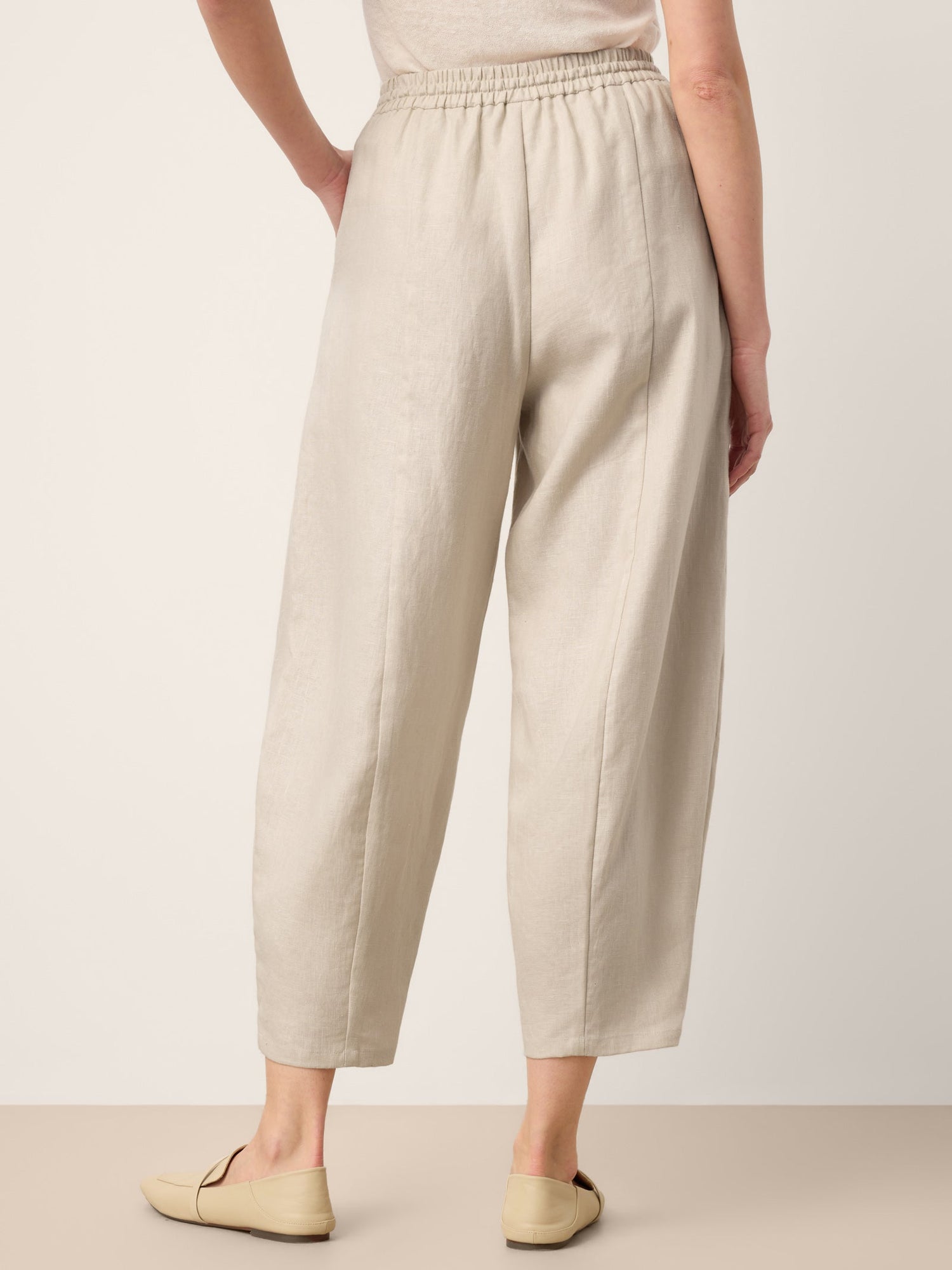 100% Linen Drawstring Waist Tapered Cropped Pants LANEY