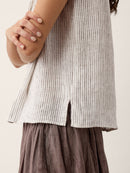 100% Linen Striped Diagonal Pleat Mock Neck Top ESTHER