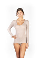 EGi Luxury Wool Silk Long Sleeve Top with Satin Trim. Proudly Made in Italy (1437)
