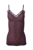 EGI Luxury Wool Silk Camisole Spaghetti Straps with Lace Trim. Proudly Made in Italy (1487)