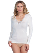 EGI Luxury Merino Wool Silk Women's Macramé Trimmed Long Sleeve T-Shirt . Proudly Made in Italy (148)