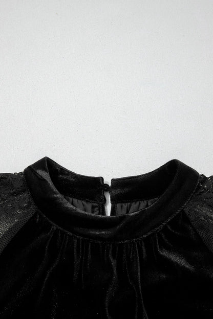 Velvet &amp; Sheer Lace Long Sleeve Blouse