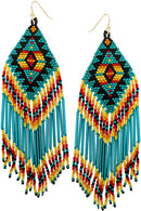 WESTERN AZTEC PATTERN SEED BEAD TASSEL EARRING
