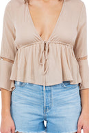 Rae's Tie Front V-Neck Blouse