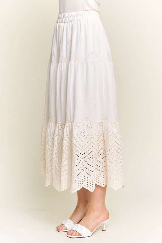 Embroidered Tiered Midi Skirt
