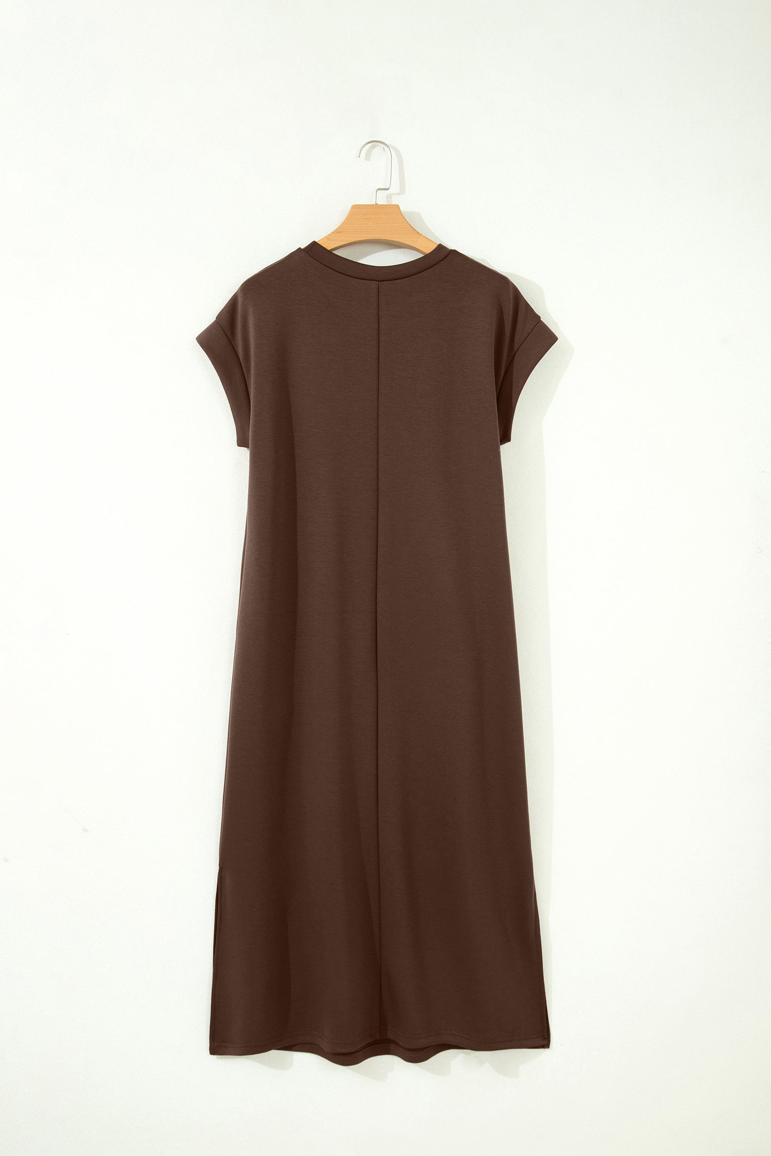 Side Slit Longline Crew Neck T-Shirt Dress
