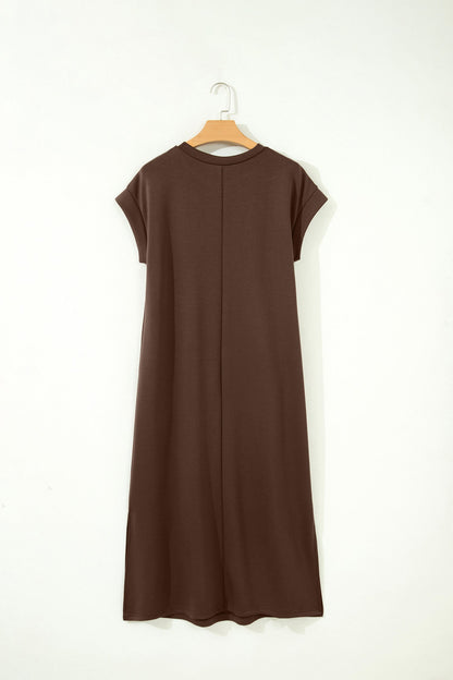 Side Slit Longline Crew Neck T-Shirt Dress