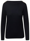 Gucci Women Black Sweater With Boat Neckline And Golden Logo Buttons In Cashmere Woman