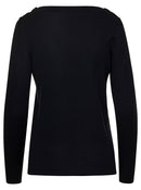 Gucci Women Black Sweater With Boat Neckline And Golden Logo Buttons In Cashmere Woman