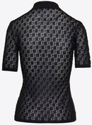 Gucci Women Black Polo Shirt With Button Closure And Gg Motif In Cotton And Silk Blend Woman