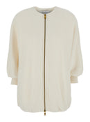 Max Mara Women 'Cirino' White Crewneck Knit Jacket With Logo Patch On The Rear In Wool And Cashmere Woman